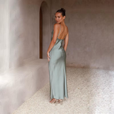Rosalind | Elegant Satin Maxi Dress with Open Back