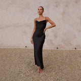 Rosalind | Elegant Satin Maxi Dress with Open Back
