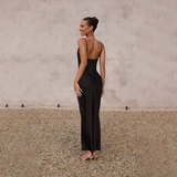 Rosalind | Elegant Satin Maxi Dress with Open Back