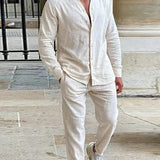 Lässiges Herren Leinen-Set | Hemd mit Stehkragen & Hose