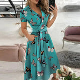 Floral V Neck Button Midi Dress