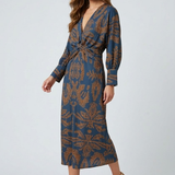 Printed Twist-Front Midi Dress