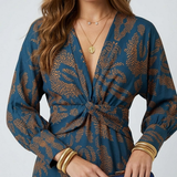 Printed Twist-Front Midi Dress
