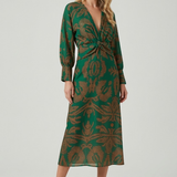 Printed Twist-Front Midi Dress