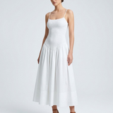 Shirred Bodice Cotton Midi Dress