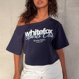 I Have That Feeling Boxy Off Shoulder T-shirt Navy Blue – Cute, Light and Stylish