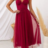 Hailey | Corset Bodice Wedding Guest Dress with Tulle Midi Skirt