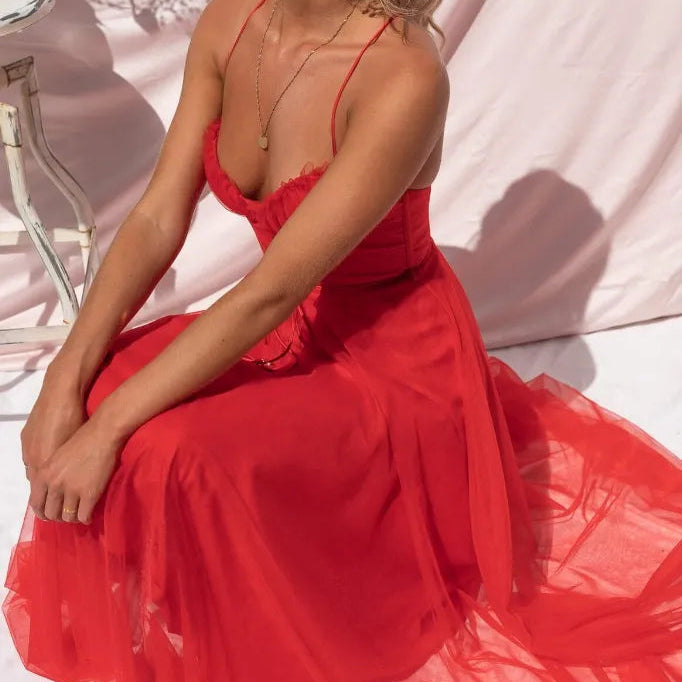 Hailey | Corset Bodice Wedding Guest Dress with Tulle Midi Skirt