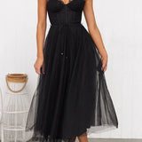 Hailey | Corset Bodice Wedding Guest Dress with Tulle Midi Skirt
