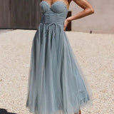 Hailey | Corset Bodice Wedding Guest Dress with Tulle Midi Skirt