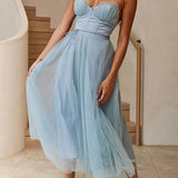 Hailey | Corset Bodice Wedding Guest Dress with Tulle Midi Skirt