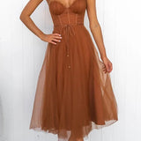 Hailey | Corset Bodice Wedding Guest Dress with Tulle Midi Skirt