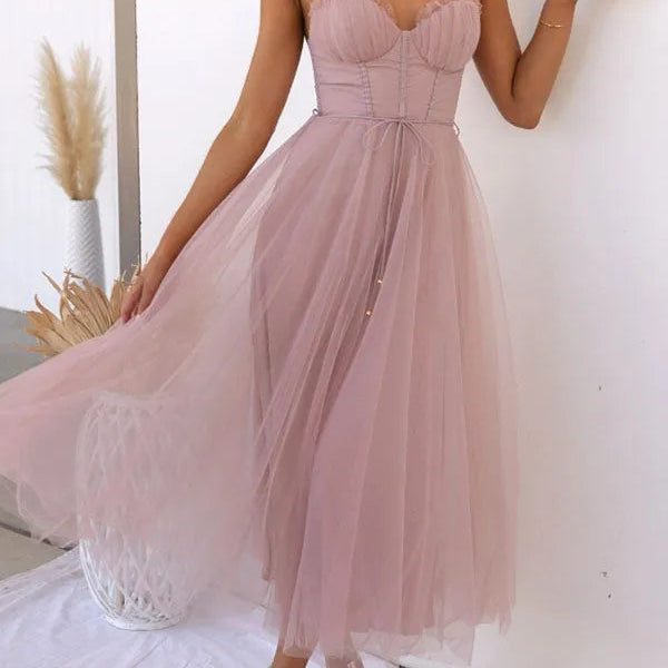 Hailey | Corset Bodice Wedding Guest Dress with Tulle Midi Skirt