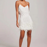 Ewa | Fringe Feather Mini Dress with Spaghetti Straps