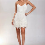 Ewa | Fringe Feather Mini Dress with Spaghetti Straps