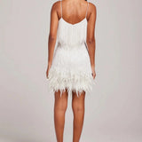 Ewa | Fringe Feather Mini Dress with Spaghetti Straps