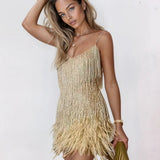 Ewa | Fringe Feather Mini Dress with Spaghetti Straps