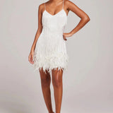 Ewa | Fringe Feather Mini Dress with Spaghetti Straps