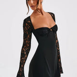 Aleena | Lace Sleeve Bodycon Mini Dress with Corset Back