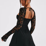 Aleena | Lace Sleeve Bodycon Mini Dress with Corset Back