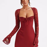 Aleena | Lace Sleeve Bodycon Mini Dress with Corset Back