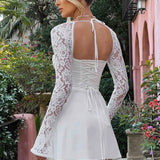 Aleena | Lace Sleeve Bodycon Mini Dress with Corset Back