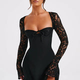 Aleena | Lace Sleeve Bodycon Mini Dress with Corset Back