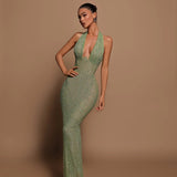 Faye | Long Sleeveless Halter Maxi Dress