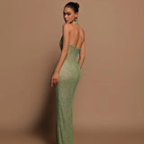 Faye | Long Sleeveless Halter Maxi Dress