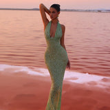 Faye | Long Sleeveless Halter Maxi Dress