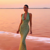 Faye | Long Sleeveless Halter Maxi Dress