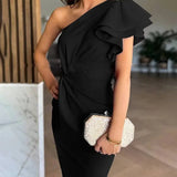 Delyth | One-Shoulder Maxi Dress with Layered Ruffles and Side Slit