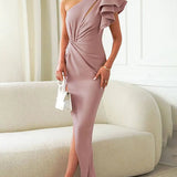 Delyth | One-Shoulder Maxi Dress with Layered Ruffles and Side Slit