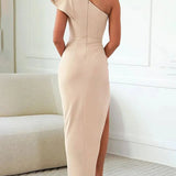 Delyth | One-Shoulder Maxi Dress with Layered Ruffles and Side Slit