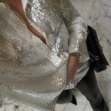 Aishah | Oversized Sequin Shirt Dress with Button-Front Closure