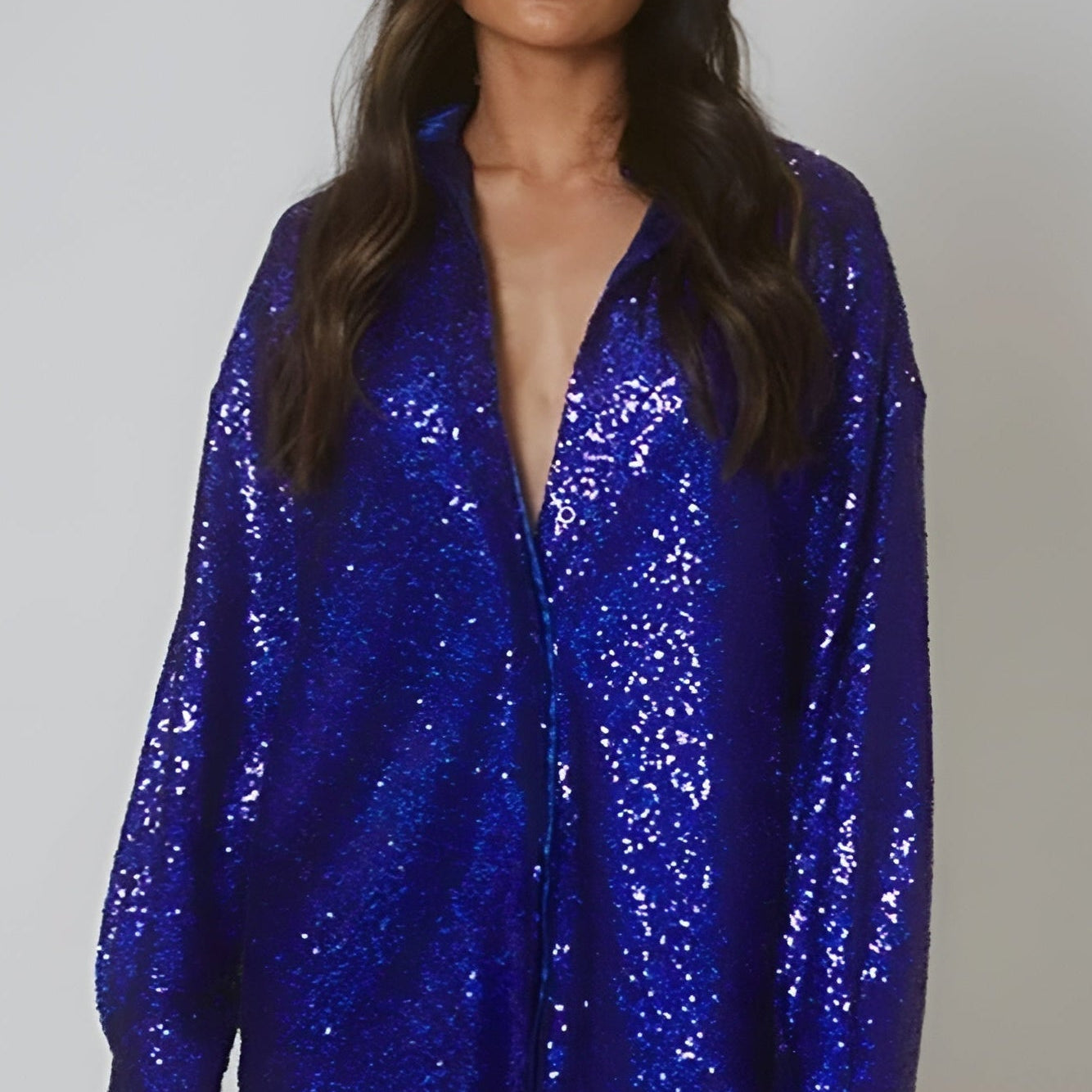 Aishah | Oversized Sequin Shirt Dress with Button-Front Closure