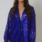 Aishah | Oversized Sequin Shirt Dress with Button-Front Closure