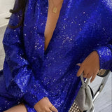 Aishah | Oversized Sequin Shirt Dress with Button-Front Closure