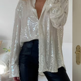 Aishah | Oversized Sequin Shirt Dress with Button-Front Closure