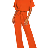 Elegant Belted Wide Leg Jumpsuit