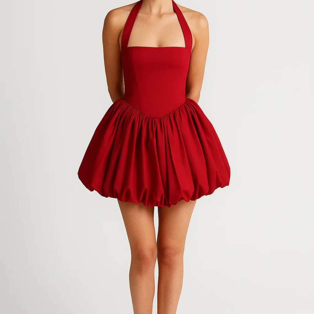 Amelia | Mini halterneck dress with voluminous skirt