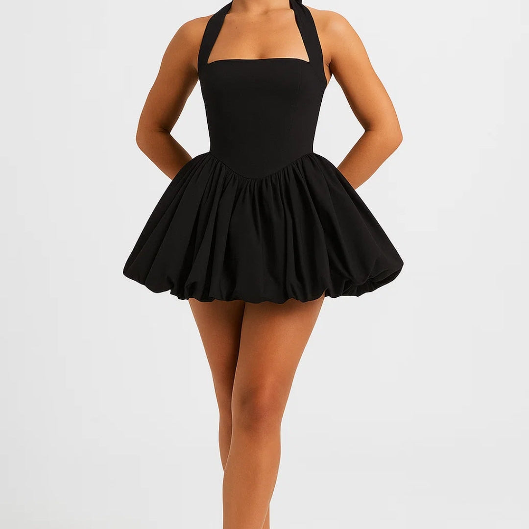 Amelia | Mini halterneck dress with voluminous skirt