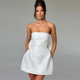 Strapless Mini Cocktail Dress with Floral Jacquard Finish