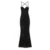Elegant Lace Maxi Evening Dress Open Back