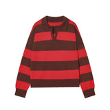 Women Striped Knit Polo Sweater Casual Relaxed Fit