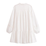 Elegant Long Sleeve Pleated Mini Dress Loose Fit