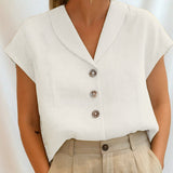 Leinenbluse mit kurzem Ärmel und Knopfleiste für Damen