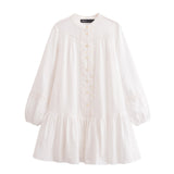 Elegant Long Sleeve Pleated Mini Dress Loose Fit