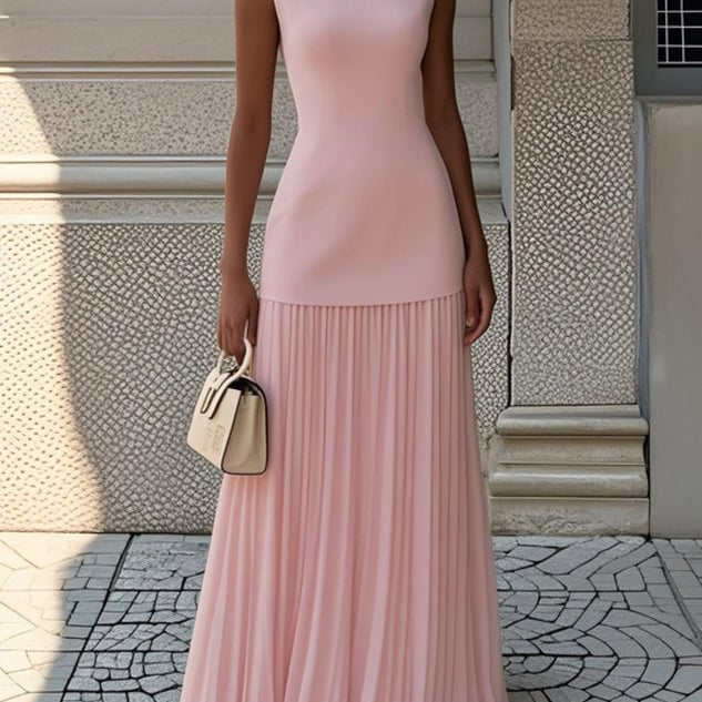 Vivienne | Sleeveless pleated maxi gown with flowing movement