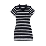 Striped Ribbed Mini Dress Casual Slim Fit